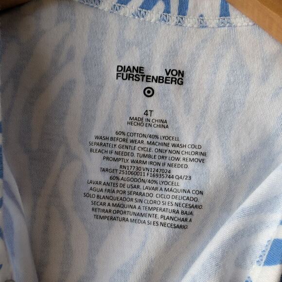 DVF x Target Kids Dress Faux Wrap Girls 4T White Blue Zebra Short Sleeve - Picture 6 of 6